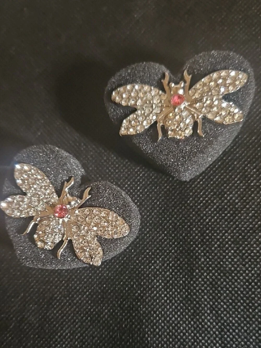 Sassy Jones -  Gold Bee Earrings with Clear Crystals and Pink Center